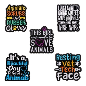5-piece colorful enamel pin set for vet techs with animal protection themed designs