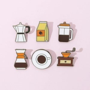 Vintage American coffee set enamel pins including moka pot and grinder for decor