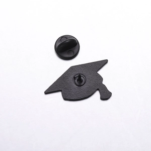 Detail view of the black graduation cap enamel pin back with durable rubber clutch