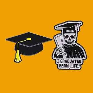 Graduation Season Doctoral Cap Skeleton Enamel Brooch Pin Alloy Painted I Graduated From Life Badge For Student Student Gift