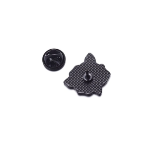 Matte black alloy rose brooch pin back view with secure butterfly clutch accessory