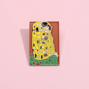 Broche rectangulaire en émail avec le motif Le Baiser de Gustav Klimt pour vêtement