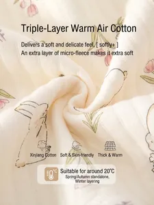 Newborn thermal cotton romper with pink floral and cute rabbit print for winter