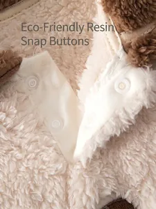 Thick warm baby fleece romper for winter featuring eco-friendly resin snap fasteners