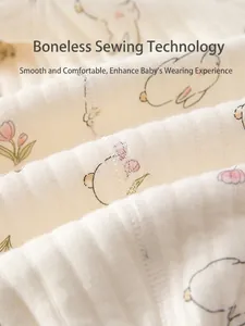 Newborn baby warm cotton romper featuring cute bunny tulip print and boneless sewing process