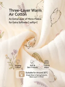 Quilted cotton baby romper with cute rabbit prints, warm thermal fabric for 20 degrees