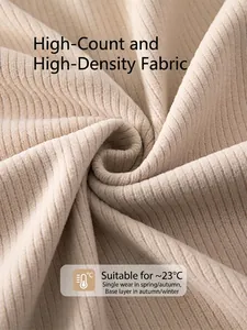 Soft beige high-density ribbed knit baby romper suit for 23 degrees Celsius comfort