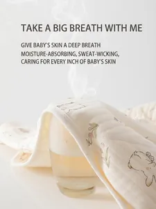 Breathable cotton baby romper with cute rabbit prints showing high steam permeability
