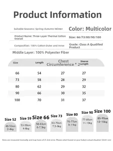 Tableau des tailles détaillé pour barboteuse bébé en coton matelassé avec info sur le tissu