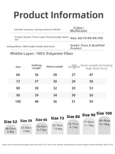 Detailed size chart for baby thermal cotton pajama sets with measurements and height guide