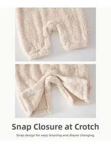 Detailed snap button crotch design on plush baby romper for easy diaper changes