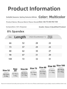 Detailed size guide for baby thermal romper with height and weight measurement chart