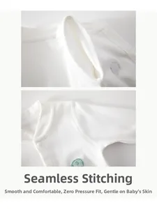 Close-up of baby bodysuit showing flat seams and smooth cotton fabric for skin comfort