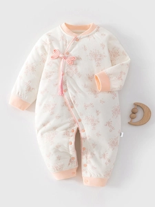 Barboteuse Matelassée Style Chinois pour Bébé Fille Combinaison Florale Rembourrée Manches Longues Romper avec Gland Vêtements Traditionnels
