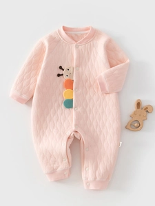 Grenouillère Bébé en Coton Matelassé Tuta Hivernale Chaude Avec Appliqué Chenille de Dessin Animé Barboteuse à Manches Longues