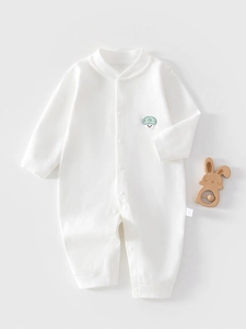 Newborn Baby Cotton Long Sleeve Romper Breathable Infant Jumpsuit With Cartoon Embroidery Snap Buttons One-Piece Outfit