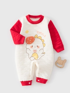 Newborn Baby Quilted Romper Long Sleeve Thick Padded Jumpsuit For Infant Autumn Winter Warm Cotton Clothes With Cartoon Print