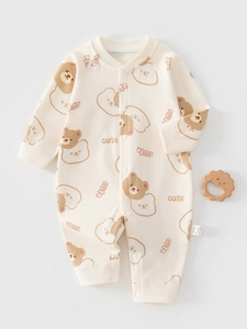 Neugeborene Baby Baumwolle Langarm Strampler Süßer Bär Bedruckt Nahtloser Jumpsuit Für Kleinkinder Bequemer Body Schlafanzug