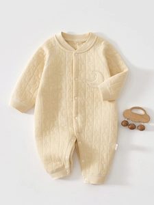 Infant Baby Quilted Cotton Long Sleeve Romper Winter Warm Star Moon Pattern Snap Bodysuit For Newborn Boys Girls Jumpsuit