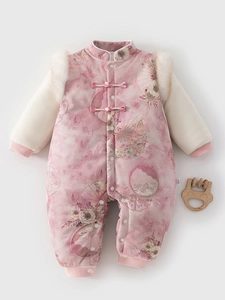 Baby Padded Romper Chinese Style Knot Button Newborn Thickened Cotton Jumpsuit Winter Outwear For Boys Girls 1st Birthday Outfit