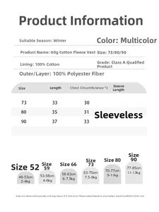 Guide des tailles pour gilet d'hiver bébé avec mesures de poitrine et de longueur