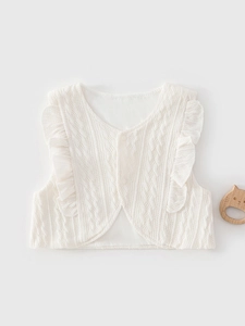Gilet Tricoté Bébé Fille en Coton Doux Cardigan Sans Manches à Volants pour Nourrissons Printemps Automne Tricot à Torsades