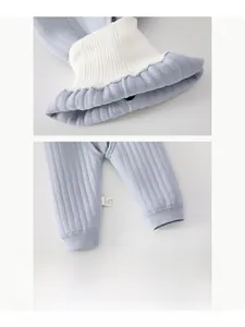 Détails du pantalon bébé sans couture à taille haute en violet clair avec poignets côtelés