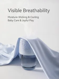 Breathable baby light blue cotton romper showing steam ventilation performance