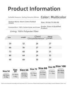Detailed size guide for baby padded cotton romper showing measurements and fit recommendations