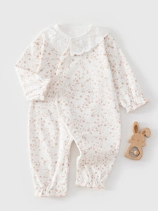 Barboteuse Fleurie Bébé Fille Manches Longues Coton Col Dentelle Princesse Combinaison Printemps Automne Décontracté Body Une Pièce