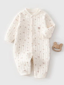 Barboteuse Matelassée pour Nouveau-né Combinaison en Coton Chaud Manches Longues Imprimé Floral Dessin Animé pour Bébé Garçons Filles Automne Hiver