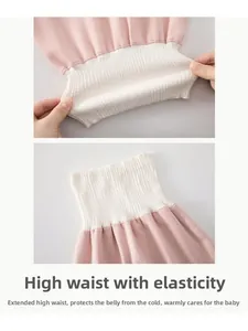 Close-up of pink baby high waist pants with elastic waistband for belly protection
