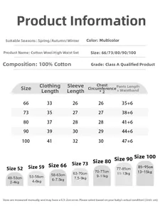 Tableau des tailles détaillé pour ensemble pyjama bébé en coton à taille haute et mesures