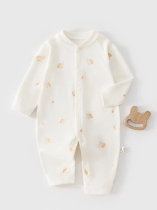 Barboteuse pour Bébé en Coton Doux à Manches Longues Imprimé Dessin Animé Pyjama pour Nouveau-Né Confortable Vêtement de Maison pour Garçons Filles
