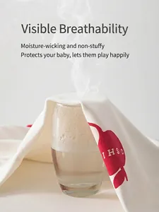Breathable pure cotton baby bodysuit with red apple print showing steam ventilation