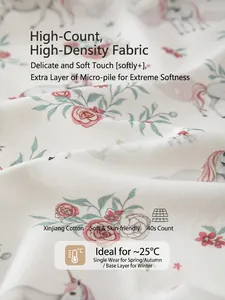 Soft Xinjiang cotton baby romper fabric with unicorn and floral prints for spring