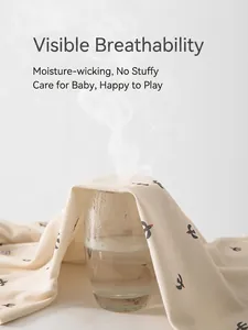 Cotton baby romper with bird print showing breathability with steam visualization