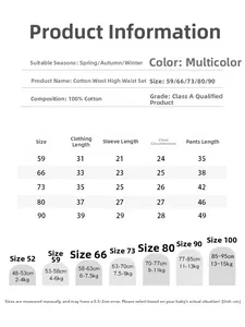 Detailed size chart for 100% cotton high-waisted baby thermal underwear set