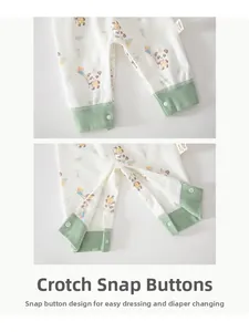 Detail view of baby cotton bodysuit featuring snap button crotch and cute panda print