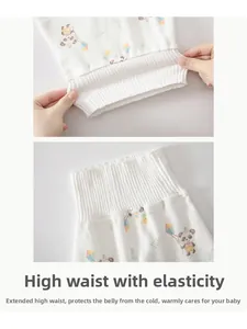 Detail of high elastic ribbed waistband on baby cotton pants for belly protection