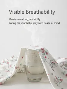 Breathable cotton baby clothing set with floral rabbit print showing steam ventilation
