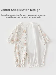 Detail of baby floral romper showing center snap buttons for easy dressing comfort