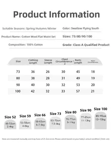 Guide des tailles pour ensemble pyjama bébé fille 100% coton avec tableau de mesures