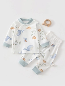 Ensemble de Vêtements pour Bébé 2 Pièces 100% Coton Pyjama Protection du Ventre Taille Haute Haut à Manches Longues et Pantalon