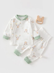 Infant Cotton Long Sleeve Top And High Waist Belly Protection Pants Casual Printed Panda Dolphin Cartoon Loungewear Outfit For Baby
