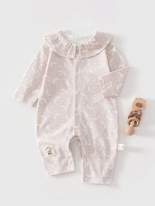 Infant Baby Girl Ruffled Collar Romper Long Sleeve Cotton Moon Print Jumpsuit Princess Style Newborn One Piece Outfit