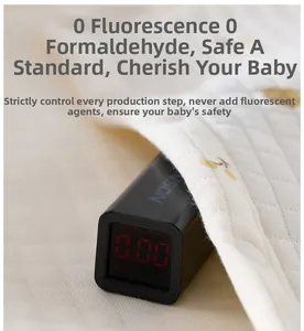 Baby cotton jumpsuit detail showing fluorescent testing tool with zero value on cherry fabric