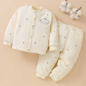 Infant Quilted Thermal Underwear Clothing Cotton Padded Thickened Newborn Baby Warm Long Sleeve Top And Pants Casual Home Outfit