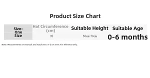 Size chart for baby cotton cap showing 35cm circumference for infants 0-6 months old