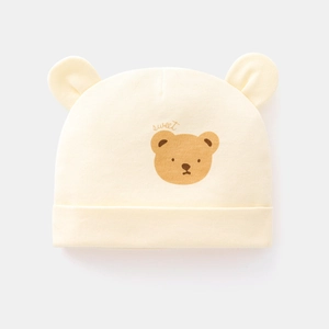 Newborn Baby Pure Cotton Beanie Hat With Cute Bear Ears Printed Skullcap For Infant Boys Girls Autumn Winter Head Protection